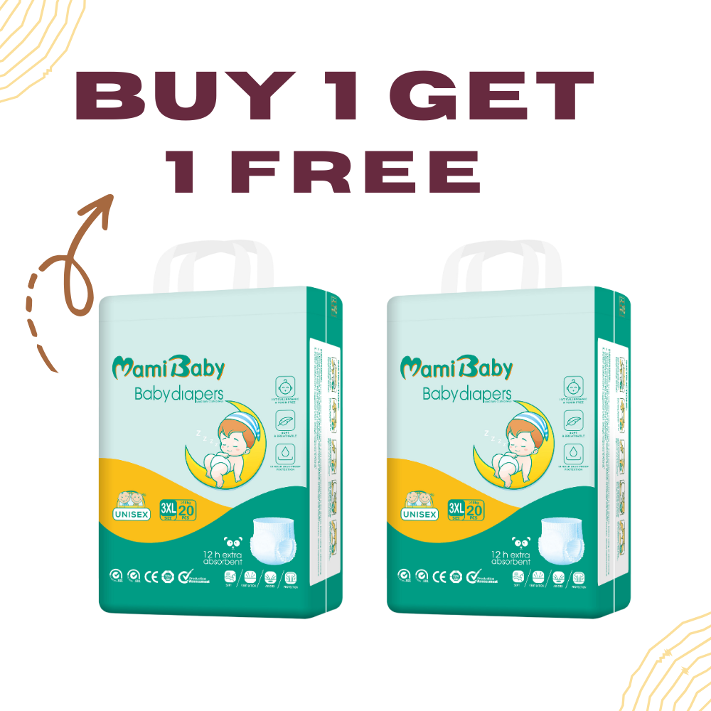 Mami Baby Diaper Pants – Soft & Breathable (12-Hour Protection) (Buy 1 Get 1 Free)